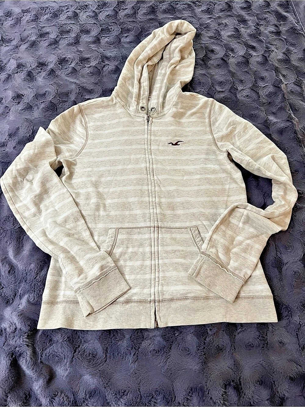 Hollister Striped Hooded Zip Jacket Size Large